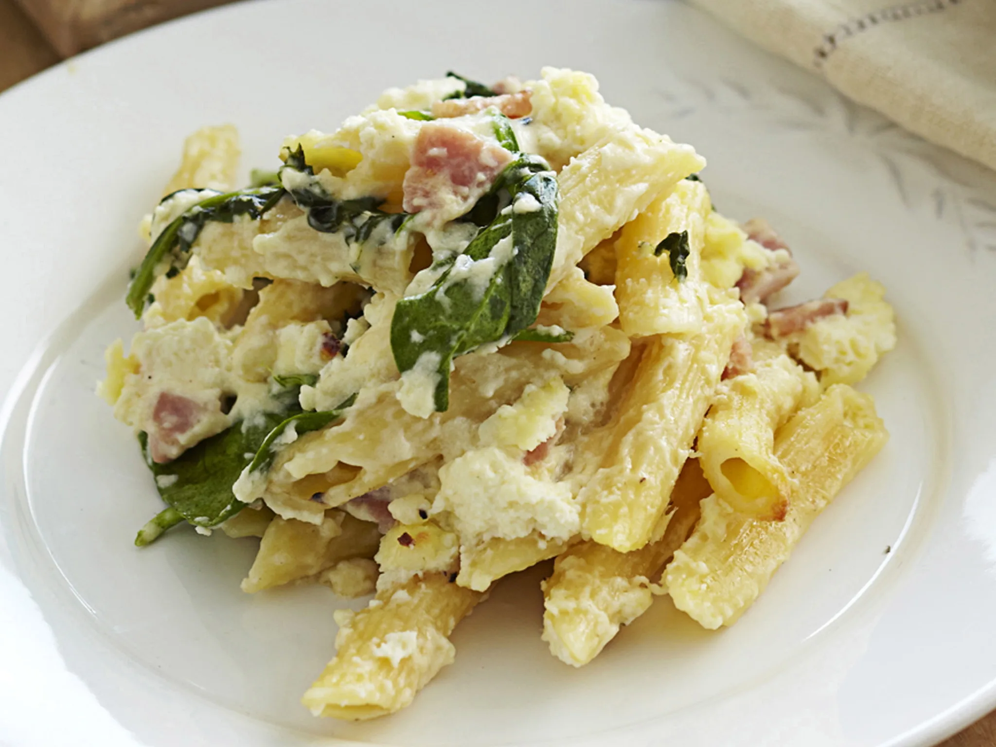Ricotta and bacon pasta bake
