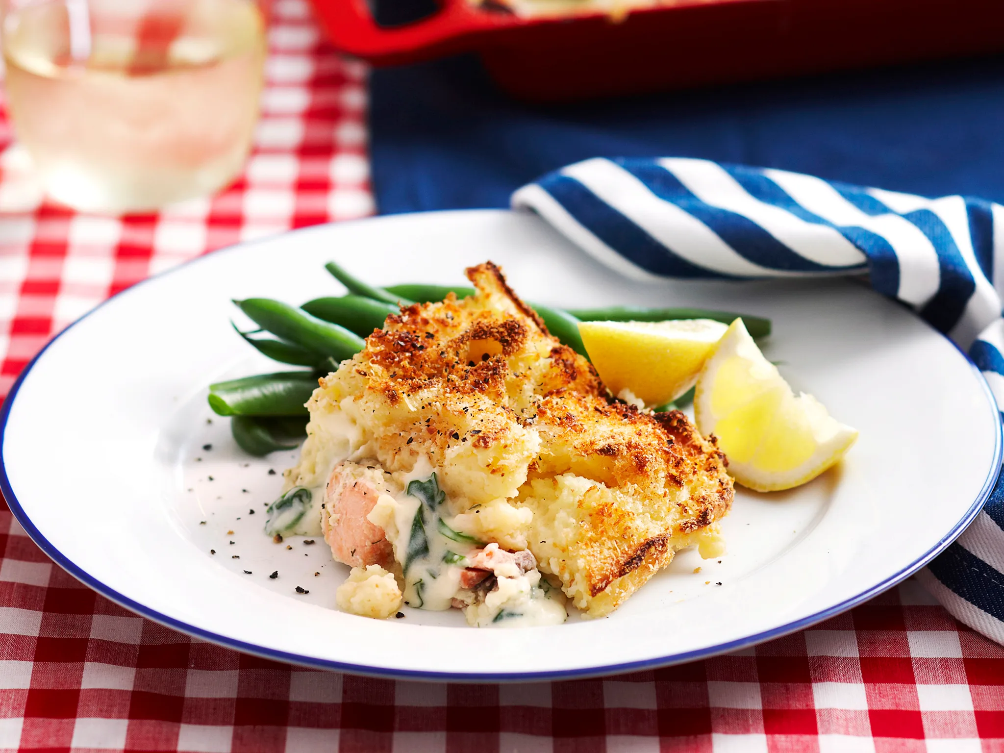 Salmon, leek and potato pie