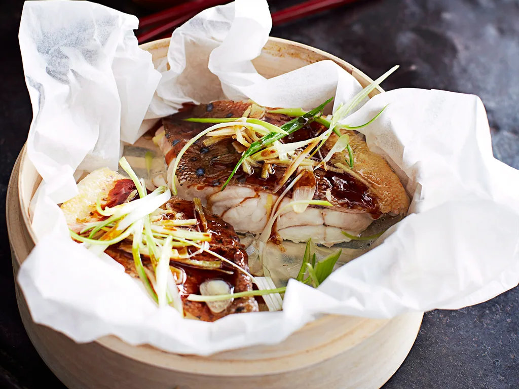 Steamed ginger and soy coral trout