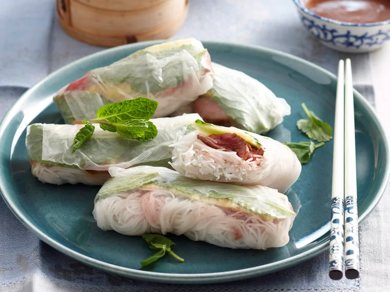 Teriyaki beef rice paper rolls