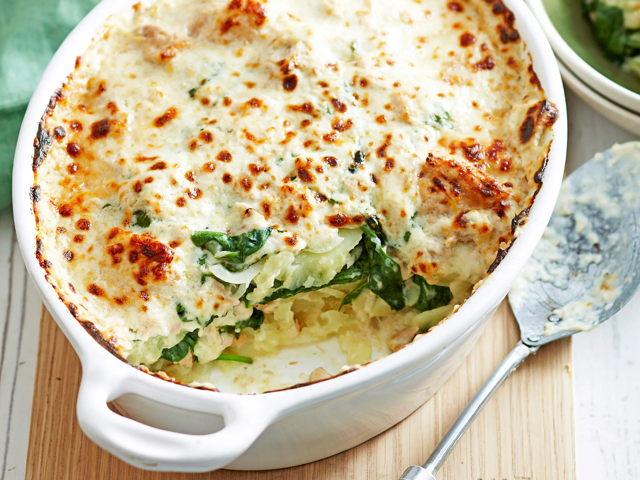 Potato, spinach and tuna bake