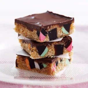 a stack of licorice allsorts slice pieces