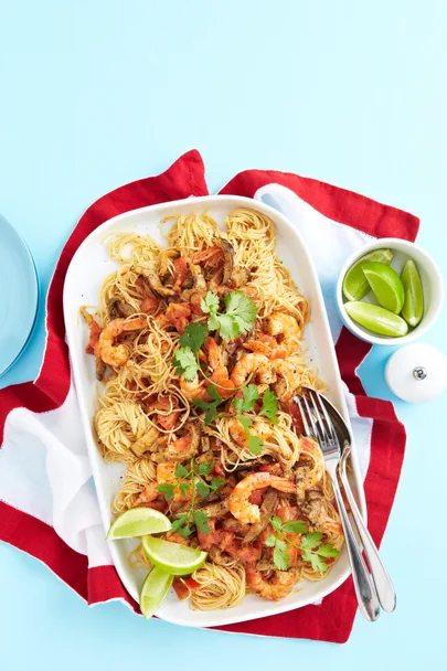 Thai prawn and eggplant angel hair pasta