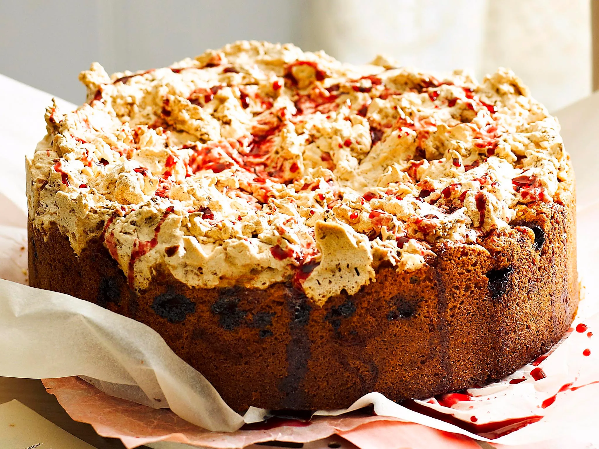 Cherry and coconut macroon cake