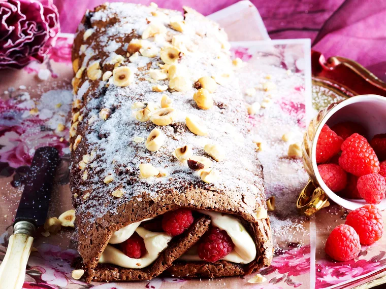 Chocolate roulade with coffee cream