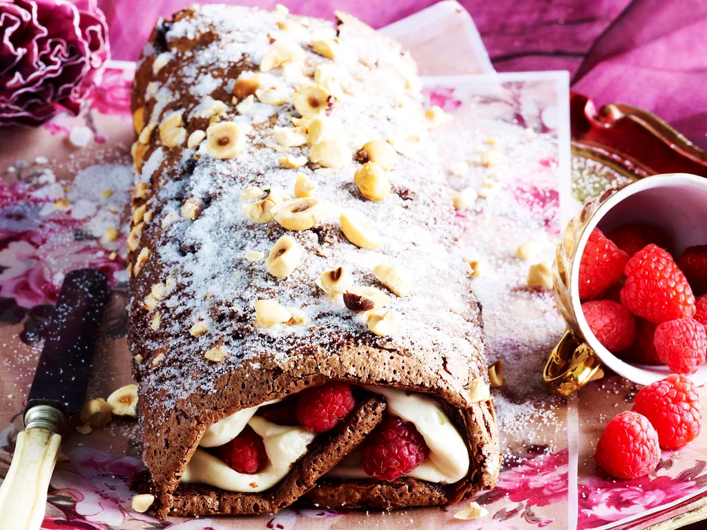 Chocolate roulade with coffee cream