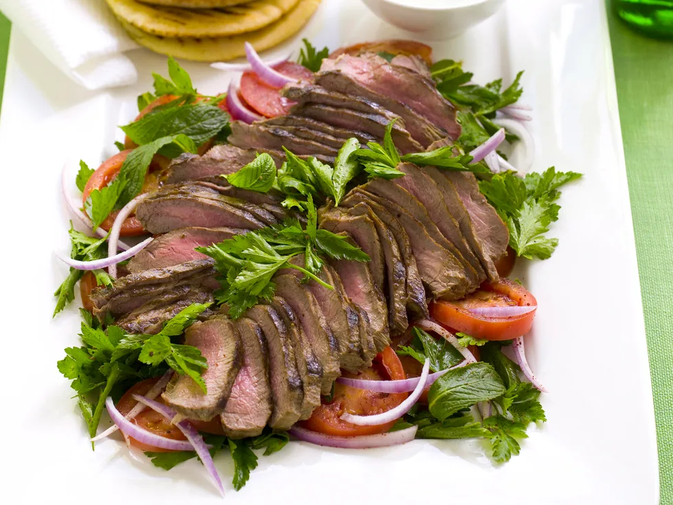 LAMB WITH TOMATO SALAD AND MINT YOGURT