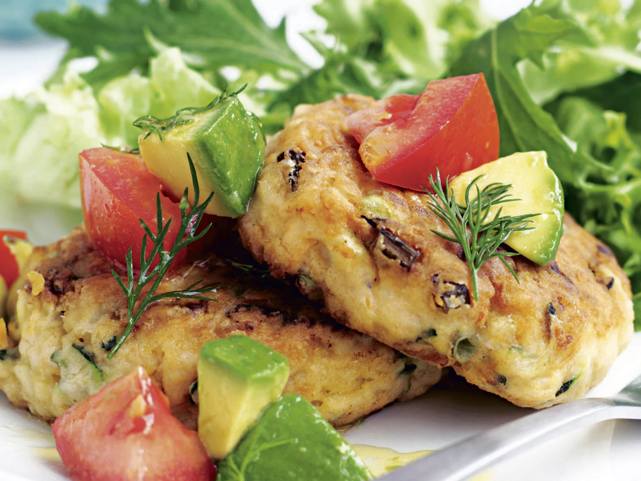 Salmon Patties with Avocado and Dill Salad