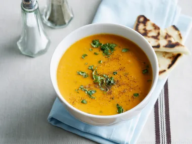 roast sweet potato, red curry, coriander and Coconut soup