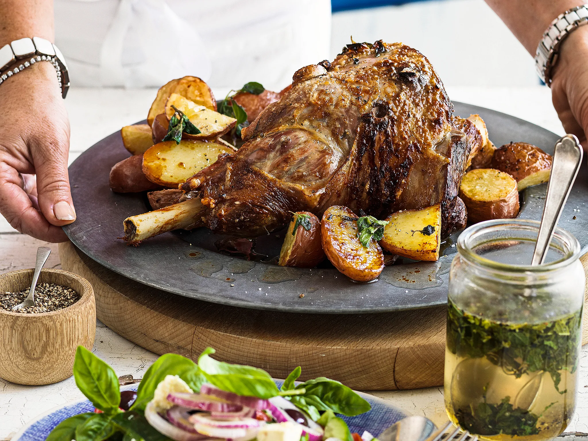 Greek-style lamb with golden potatoes