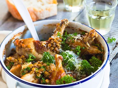 Dijon chicken with lentils