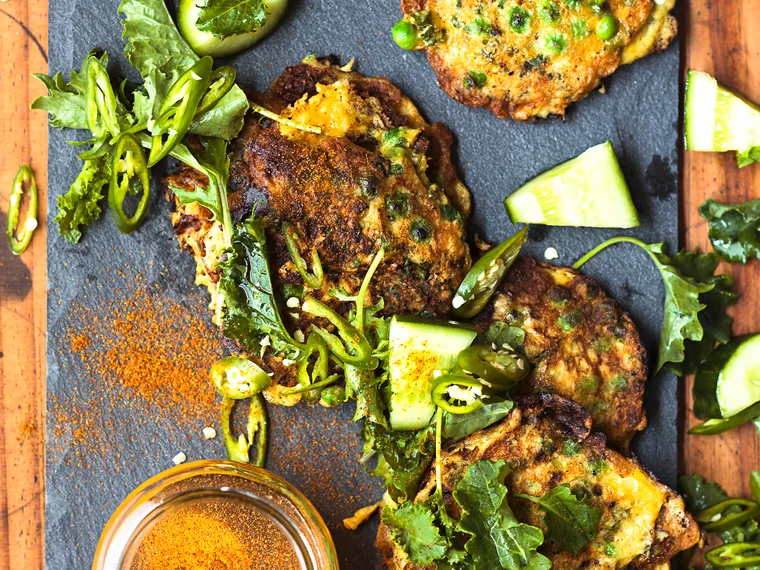 Big green fritters with cayenne honey