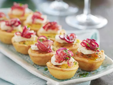 Zucchini, feta and red onion tartlets