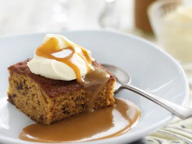 Date and ginger cake with caramel sauce