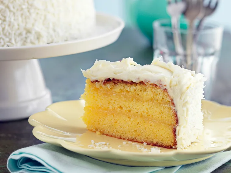 Lemon curd cake with coconut frosting