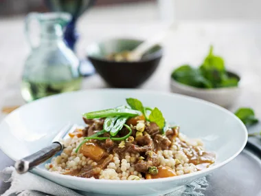 Moroccan lamb and apricots with scented pearl couscous
