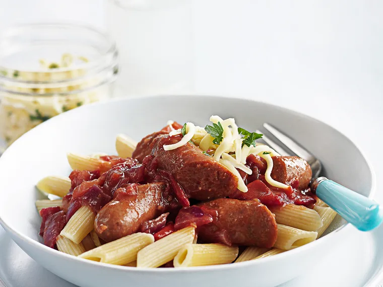 Quick sausage pasta with cherry tomato sauce