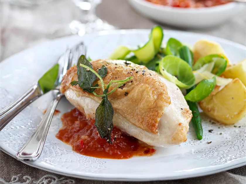 Feta and Sage Stuffed Chicken Breast with Tomato Chilli Jam