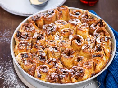 Sticky date and cinnamon bread and butter pudding