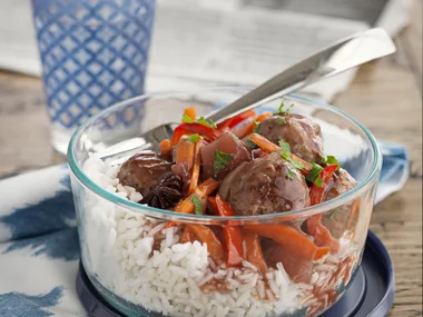 Sweet and sour pork and plumb meatballs