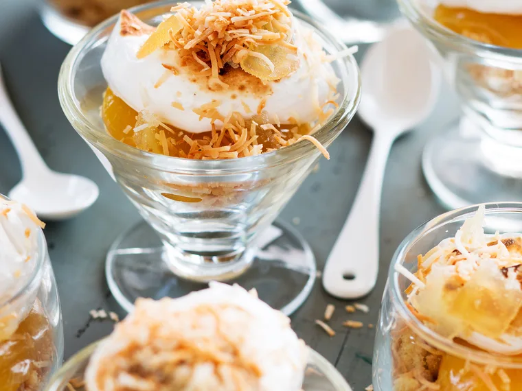 Lemon curd tarts with milk crumbs and ginger
