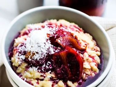 Sweet risotto with poached tamarillo