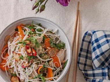 Chicken noodle salad with chilli, lime and coriander