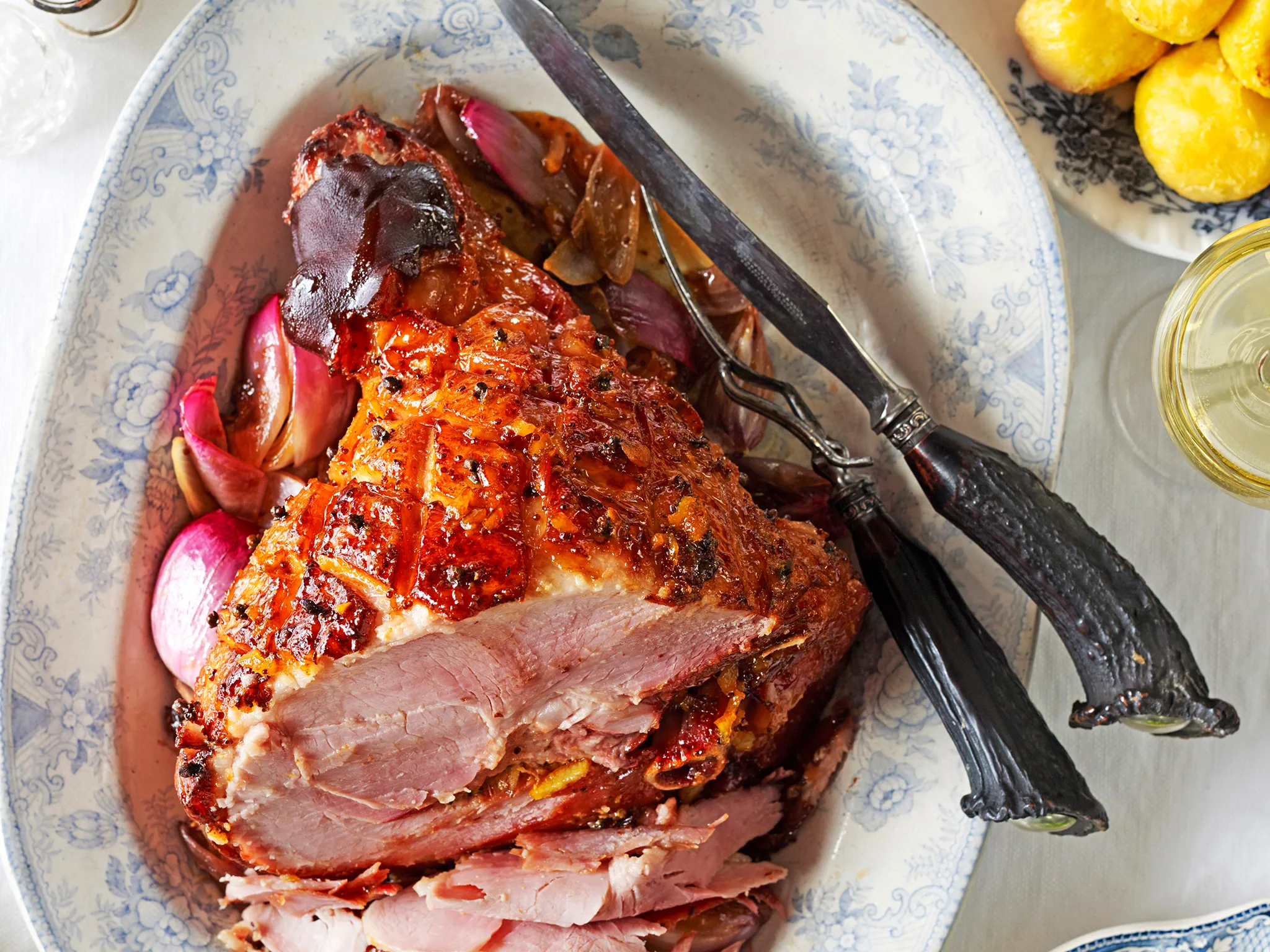 Baked ham with marmalade, mustard and brandy glaze