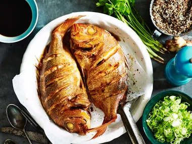 Whole baked snapper