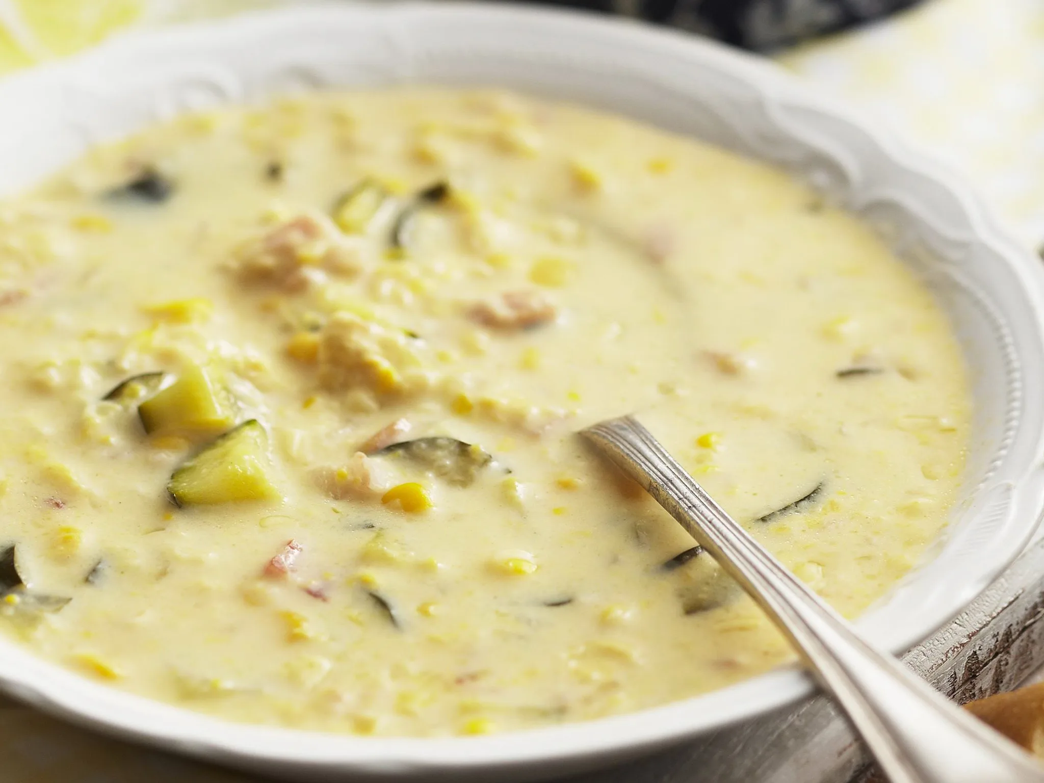 ZUCCHINI, CREAMED CORN & BACON SOUP