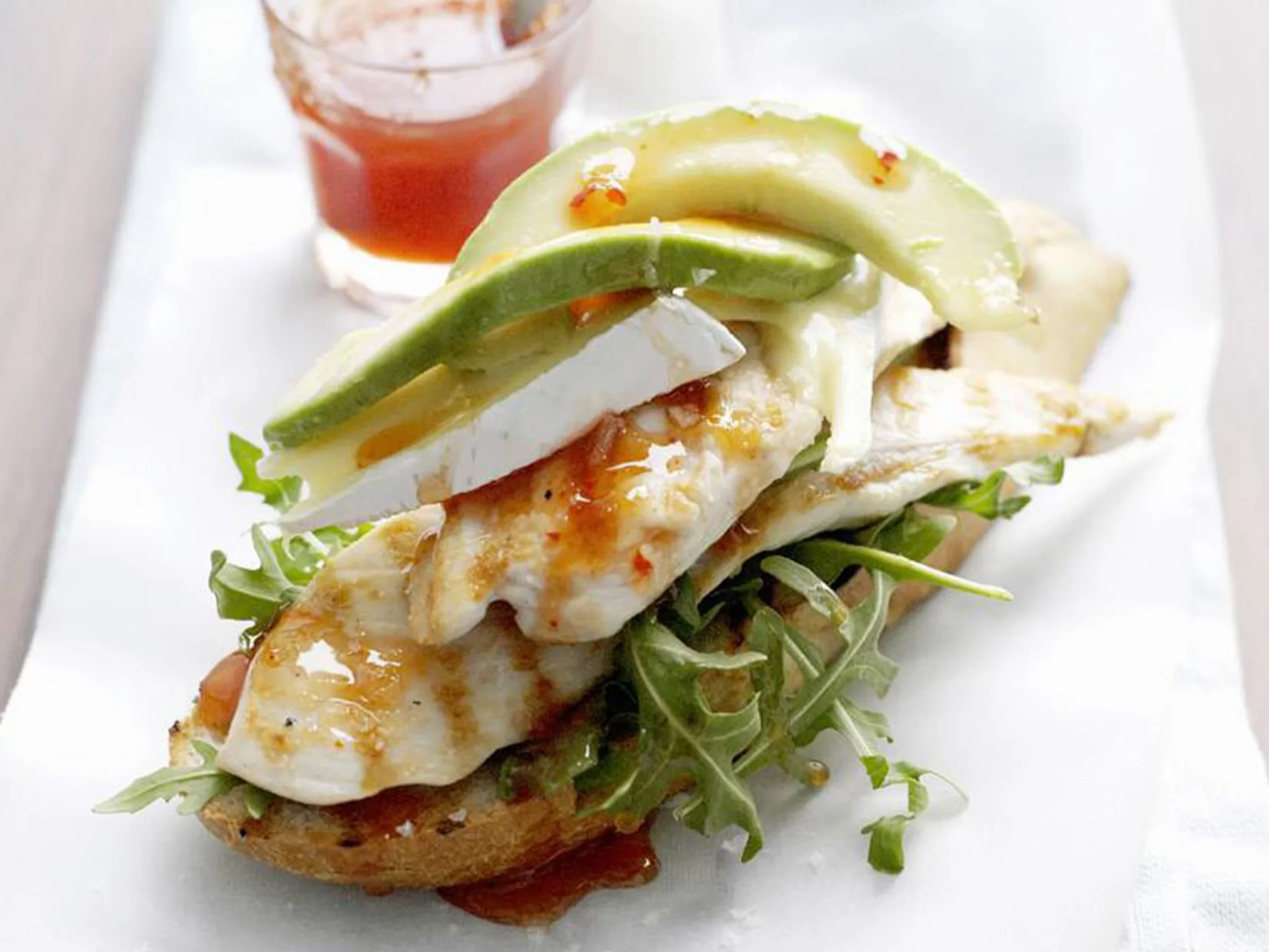 grilled chicken, brie and avocado on ciabatta