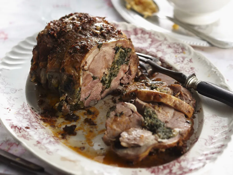 spiced spinach stuffed lamb shoulder