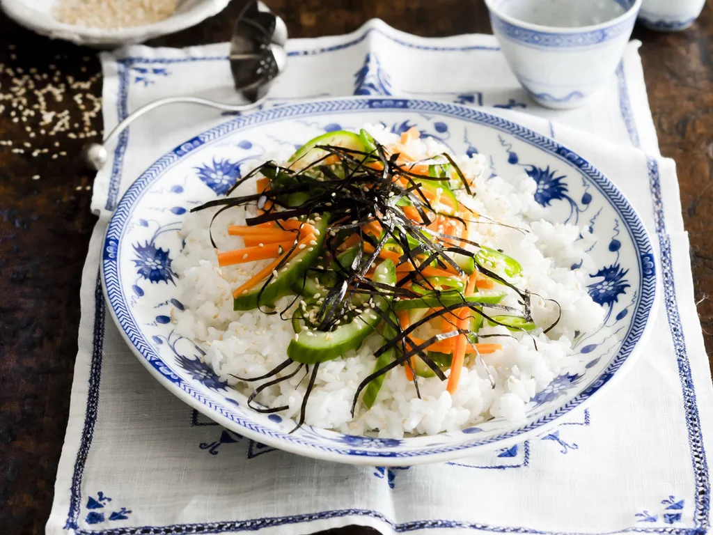 japanese rice salad with green chilli dressing