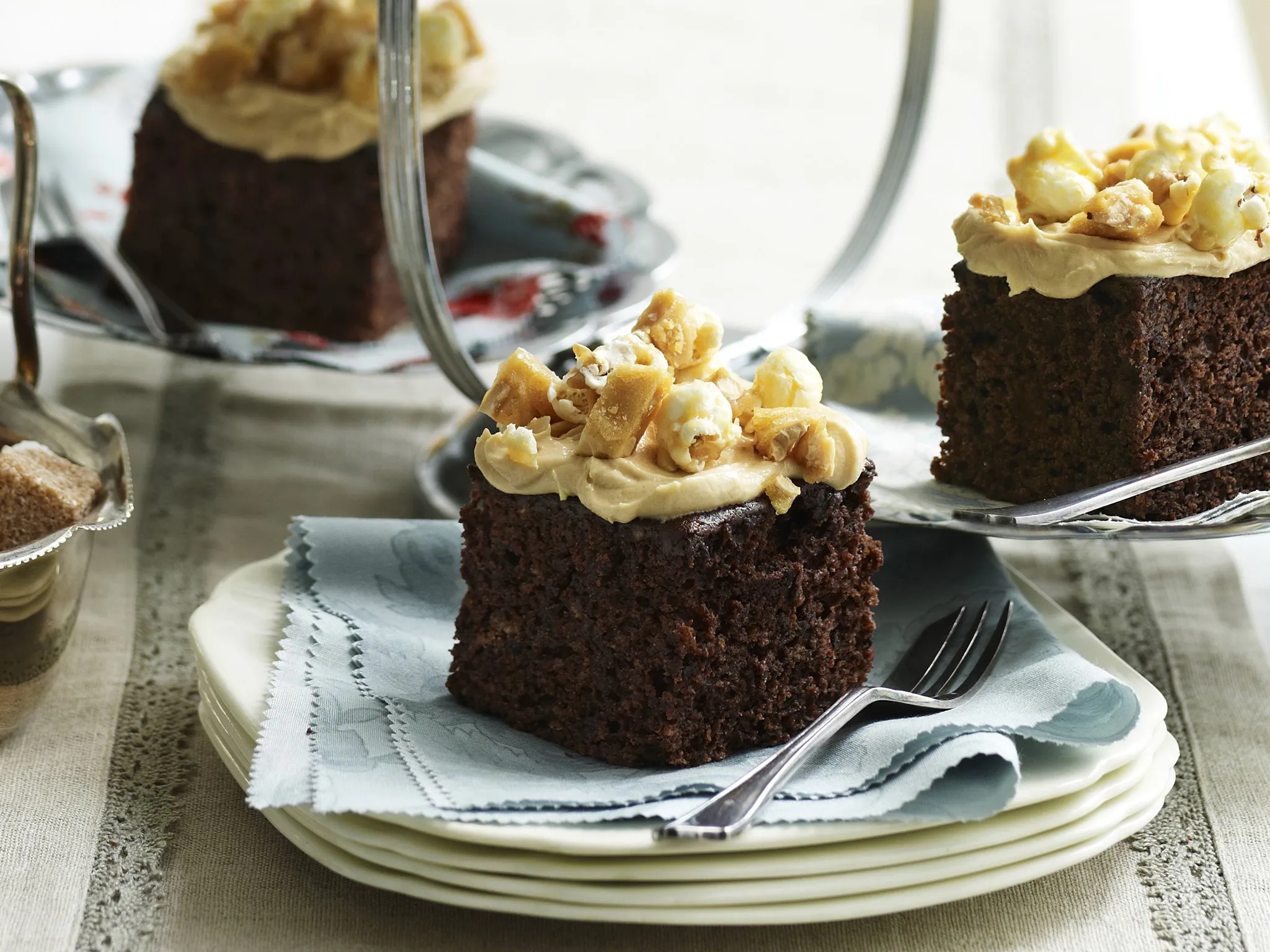 popcorn and peanut brittle chocolate cake