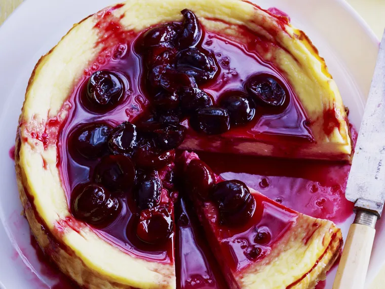 orange blossom baked ricotta with roasted cherries