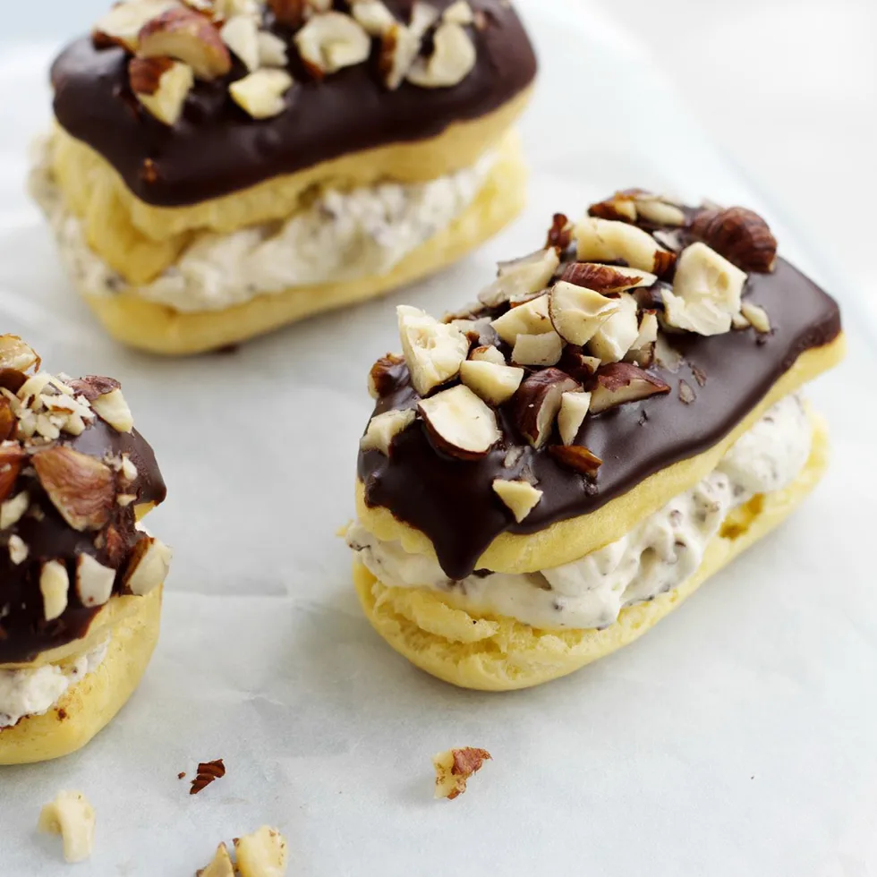 choc hazelnut éclairs