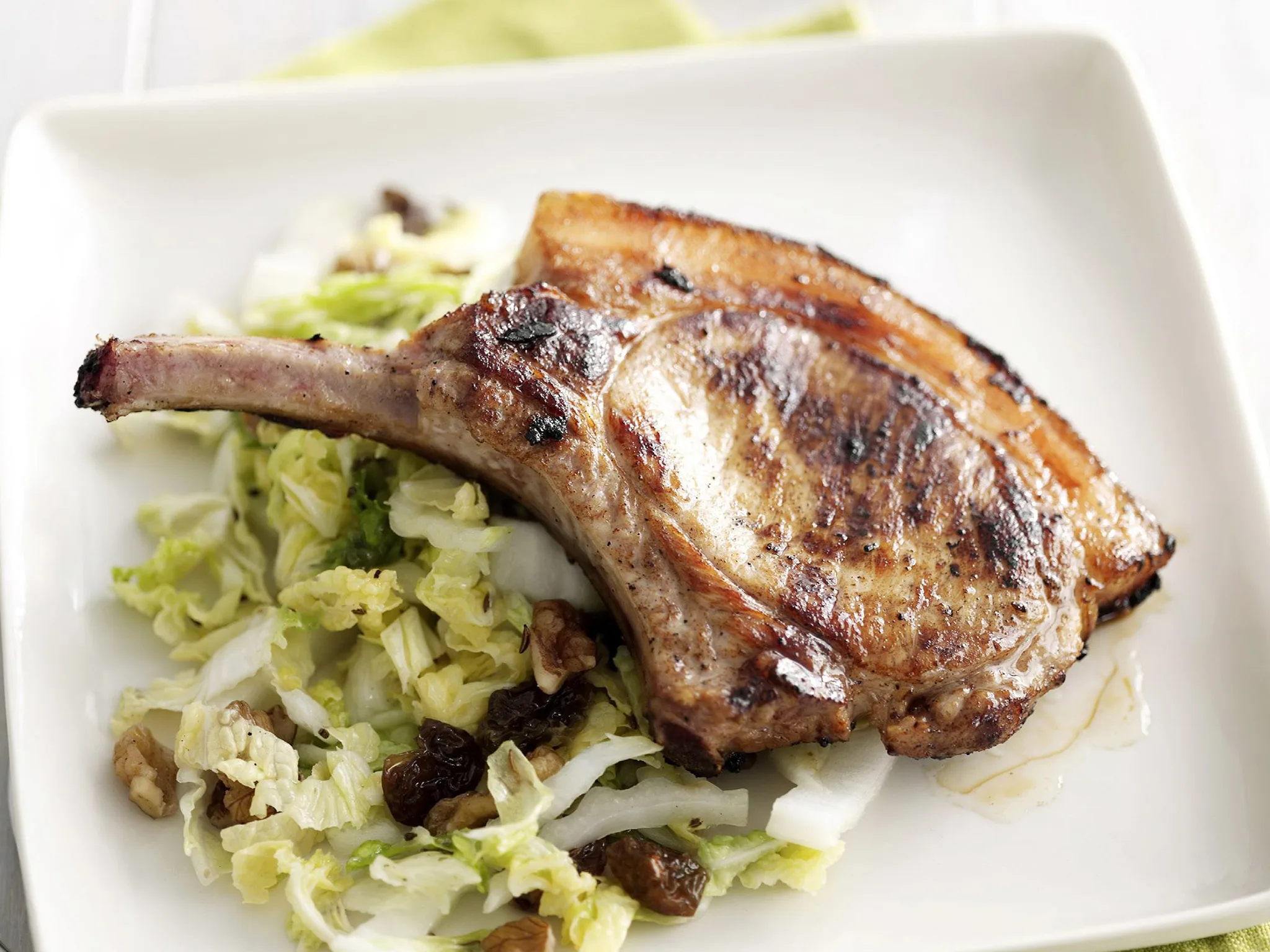 honey pork cutlets with apple cabbage salad