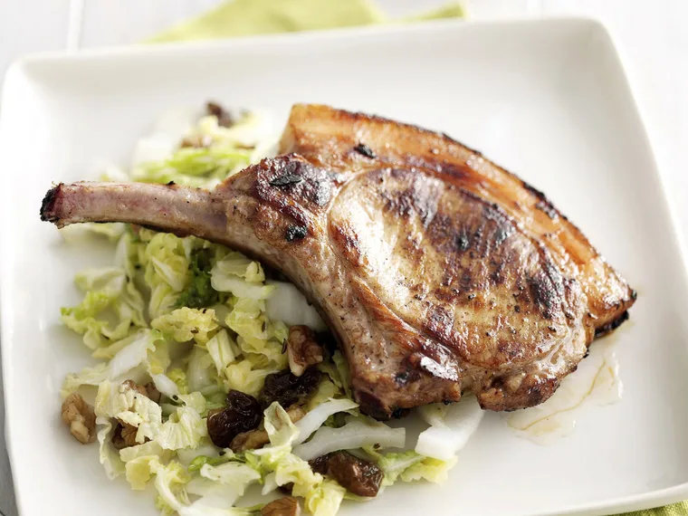 honey pork cutlets with apple cabbage salad