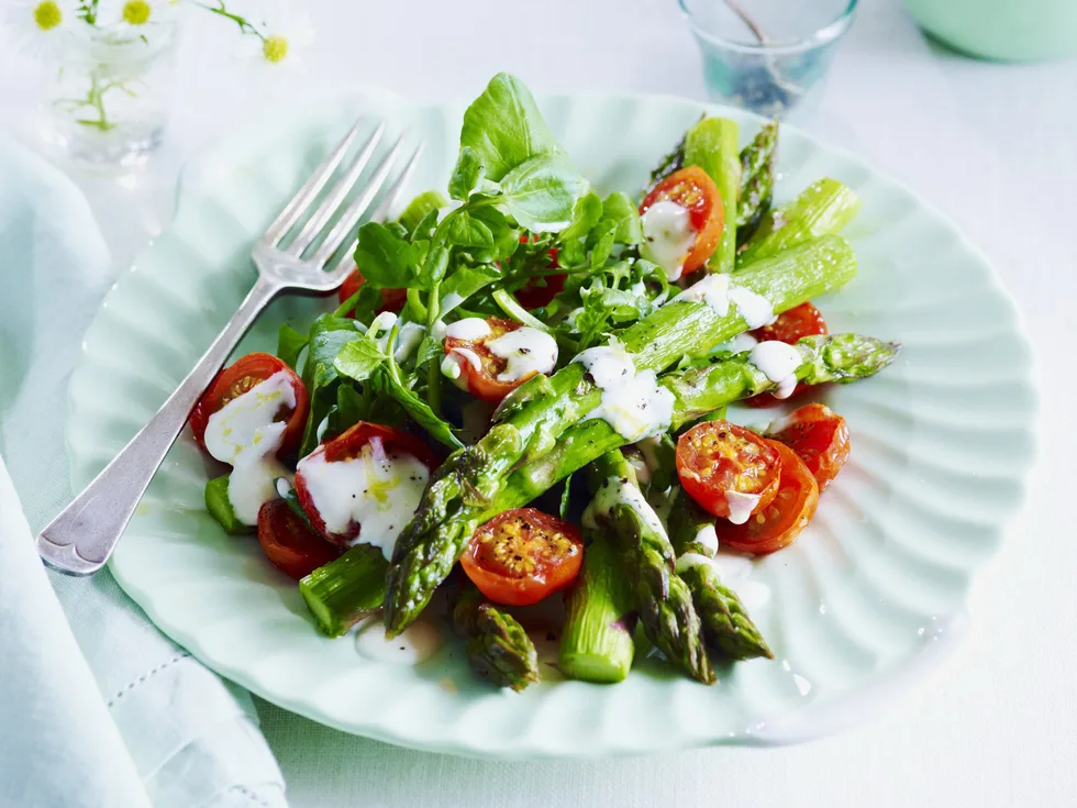 roasted asparagus and tomatoes with lemon dressing