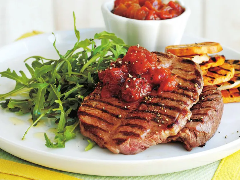 Barbecued Lamb Steaks &amp; Vegetable Chips