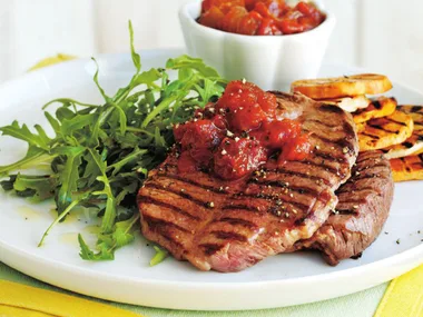 BARBECUED LAMB STEAKS & VEGETABLE CHIPS