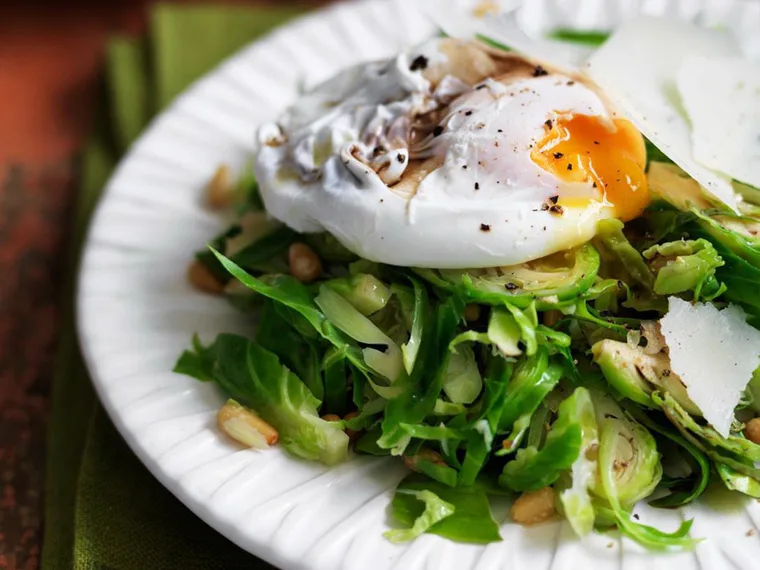 brussels sprout salad with poached eggs