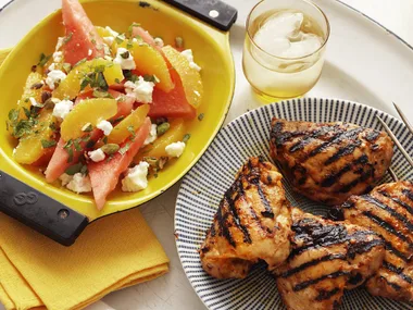 spicy chicken with orange & watermelon salad