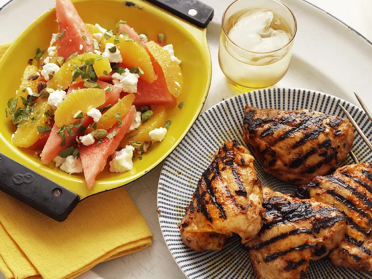 spicy chicken with orange & watermelon salad