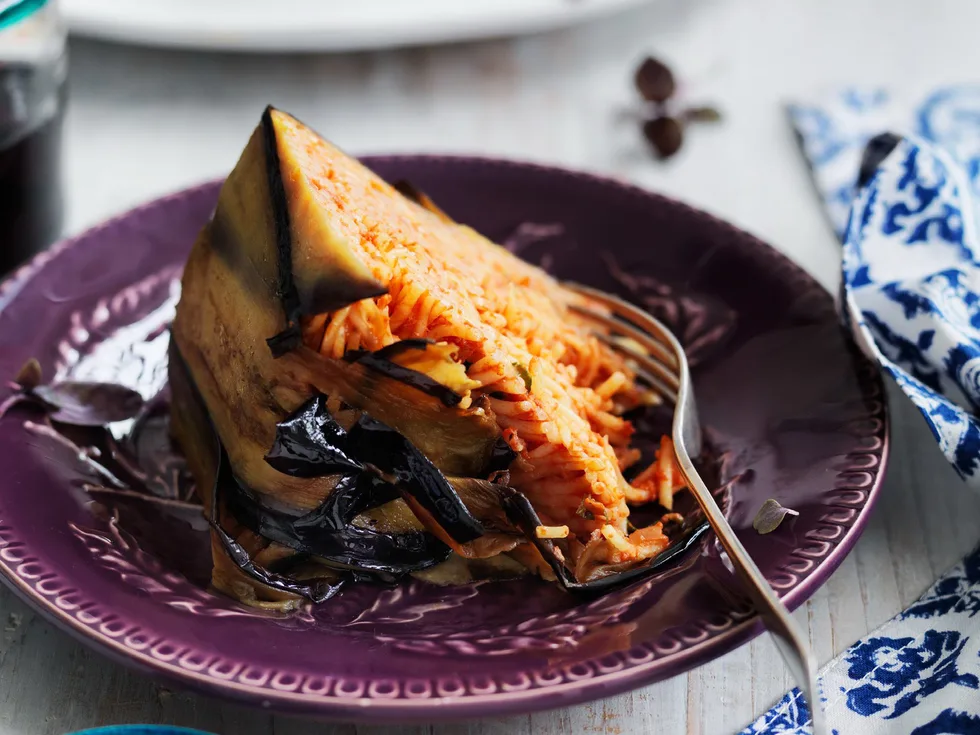 mediterranean eggplant pasta cake