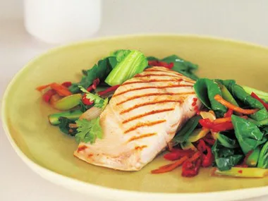 grilled kingfish with tamarind stir-fried vegetables