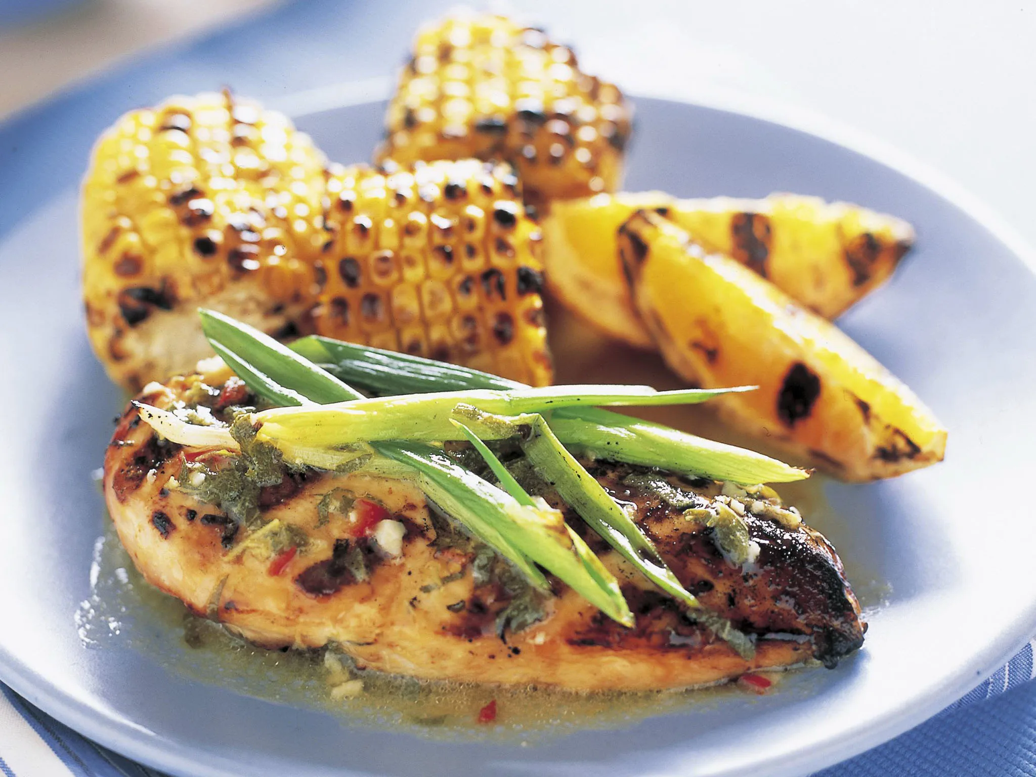 Citrus chicken with char-grilled orange and corn