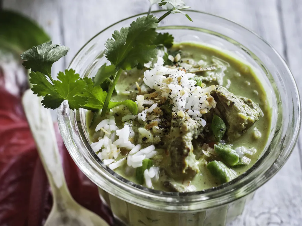 spiced beef and coconut cream soup with rice