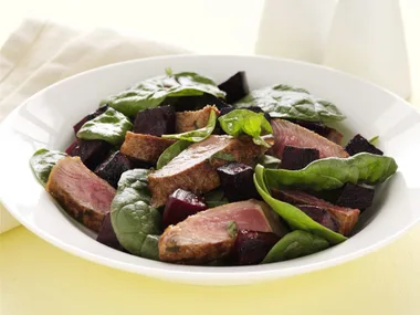 smoky piquant steak and roasted beetroot salad