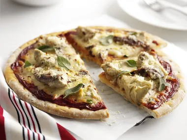 artichoke, anchovy and chilli pizza